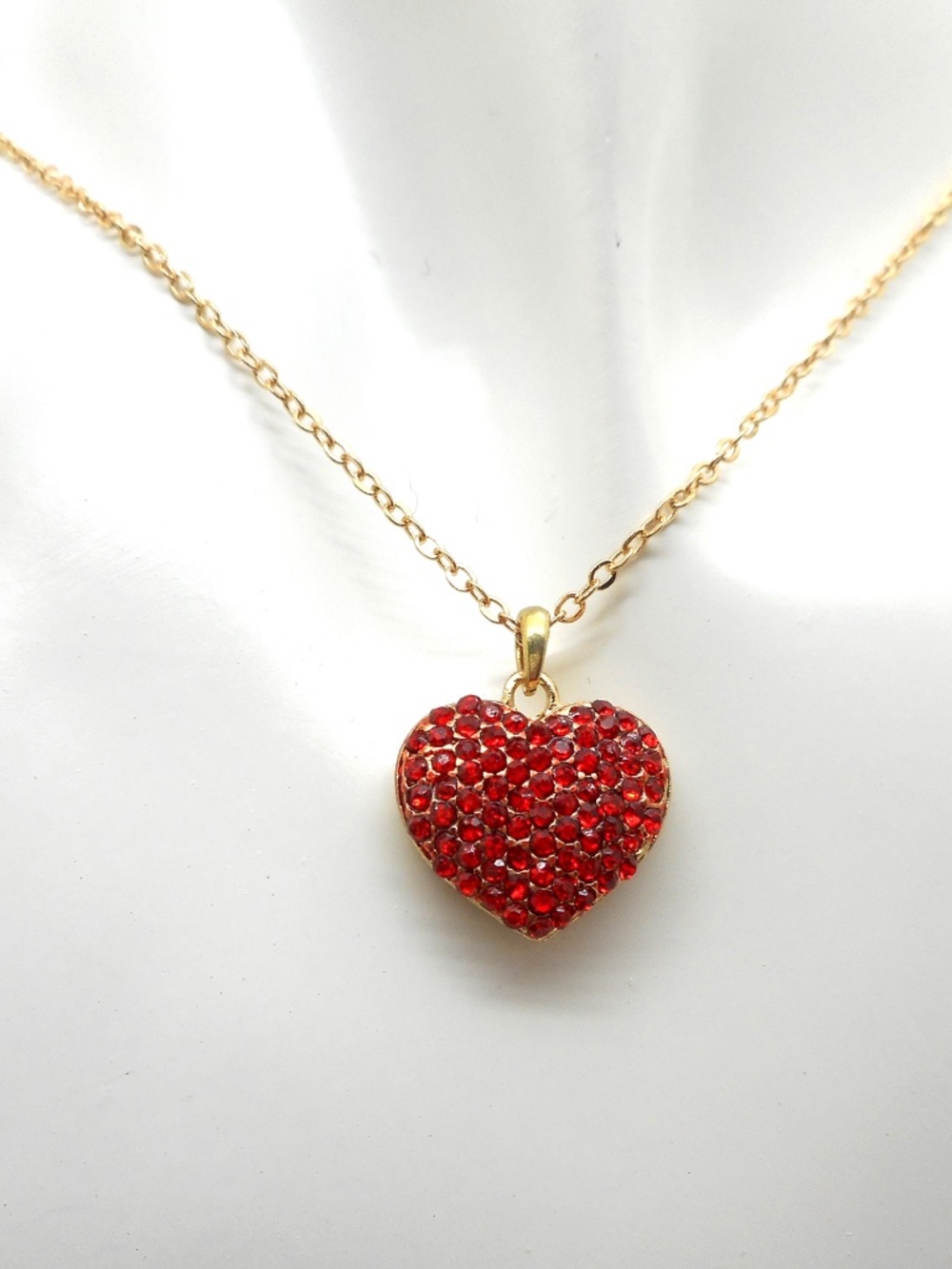 Red Crystal Heart Boutique Quality Necklace Pendant 1"